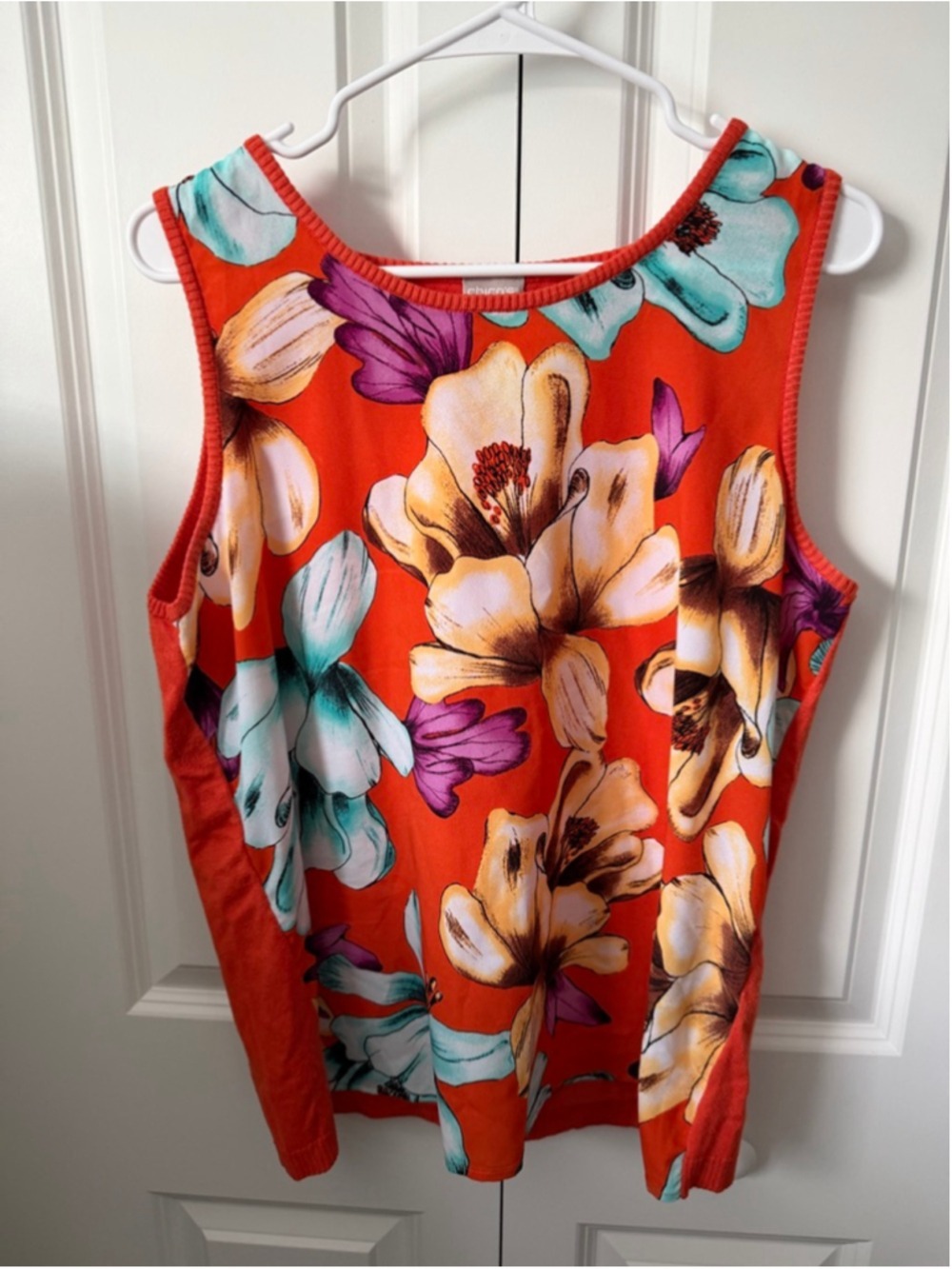 Chico's Orange Floral Tank Top Size L Excellent condition